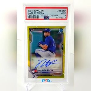 2021 Bowman Chrome Nate Pearson CHR RKE AUTO YELLOW REF /75 #CRA-NP PSA 9 MINT